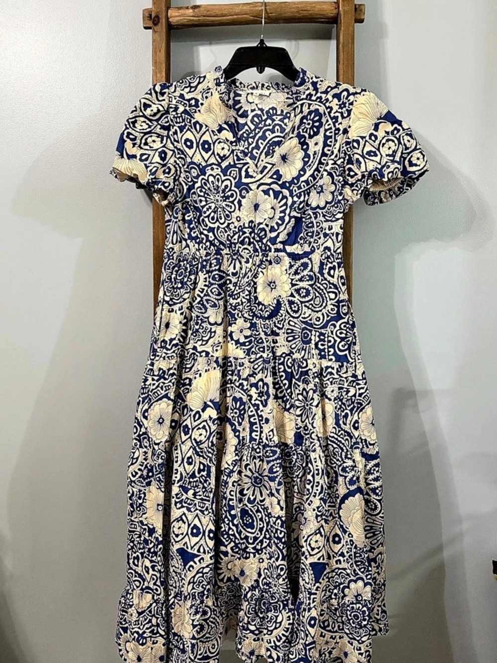 JODIFL Sky Blue Solid Contrast Detail Tiered Floral Dress Tiered Floral Midi